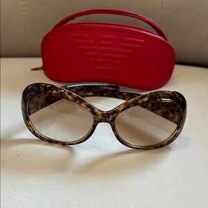 Emporio Armani Tortoiseshell Oval Women’s Sunglasses with Red Case